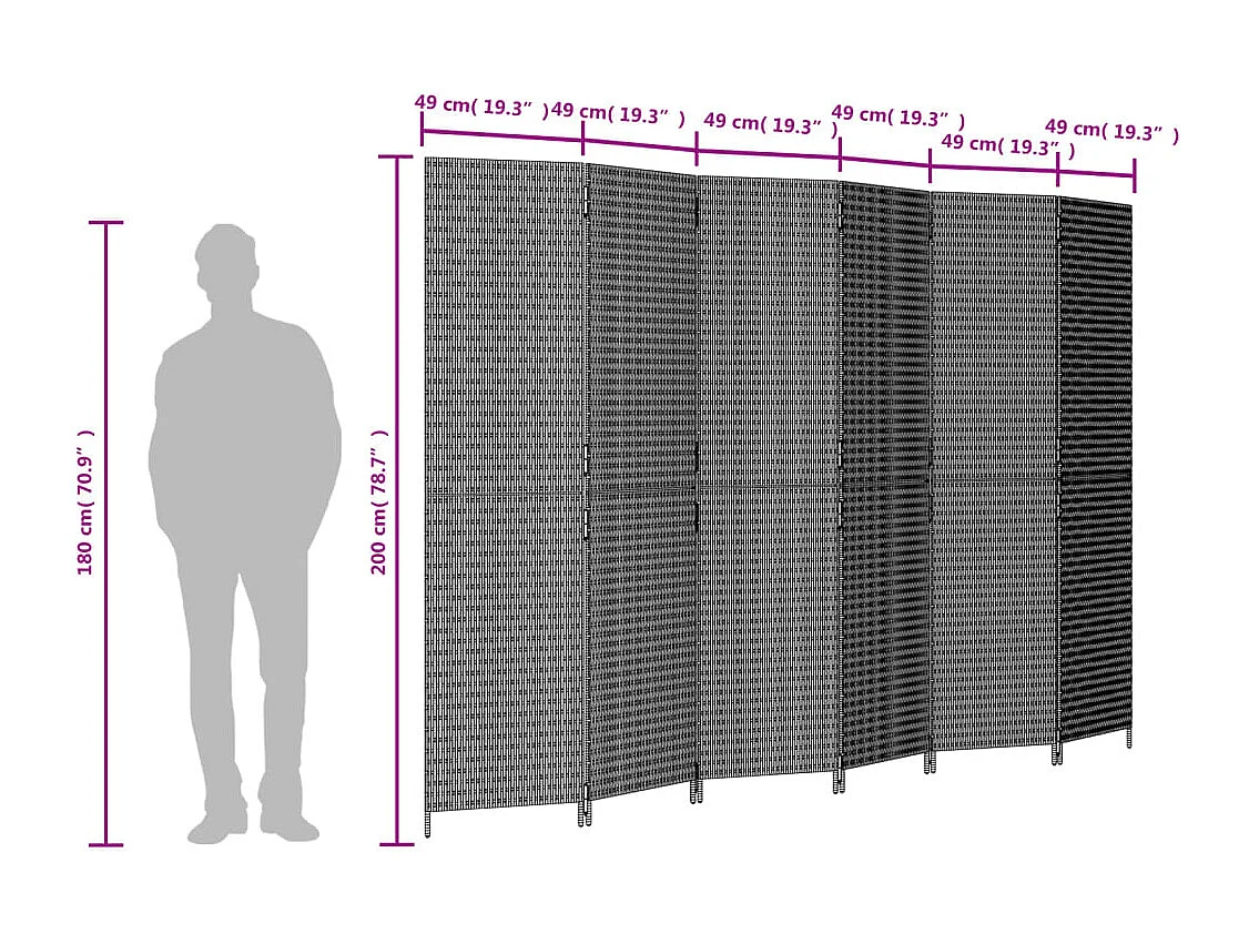 Cloison de séparation 6 panneaux beige résine tressée