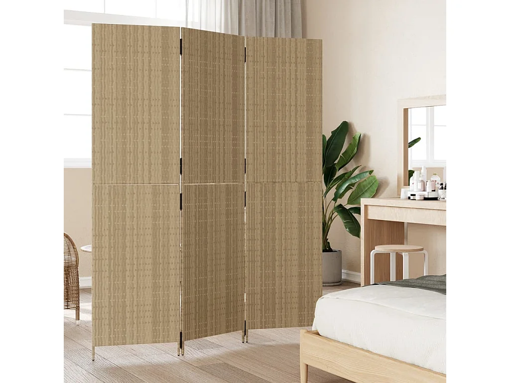 Parede divisória de resina tecida bege com 3 painéis
