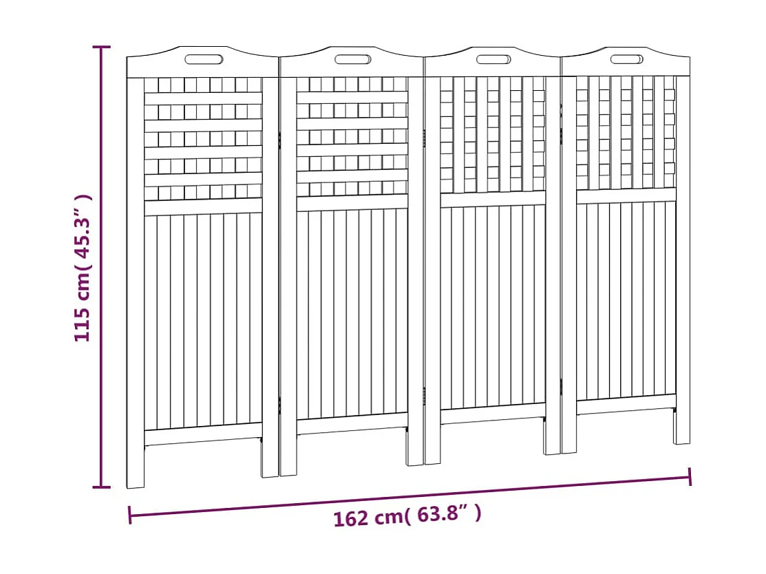 Cloison de séparation 4 panneaux 162x2x115 cm Bois d'acacia