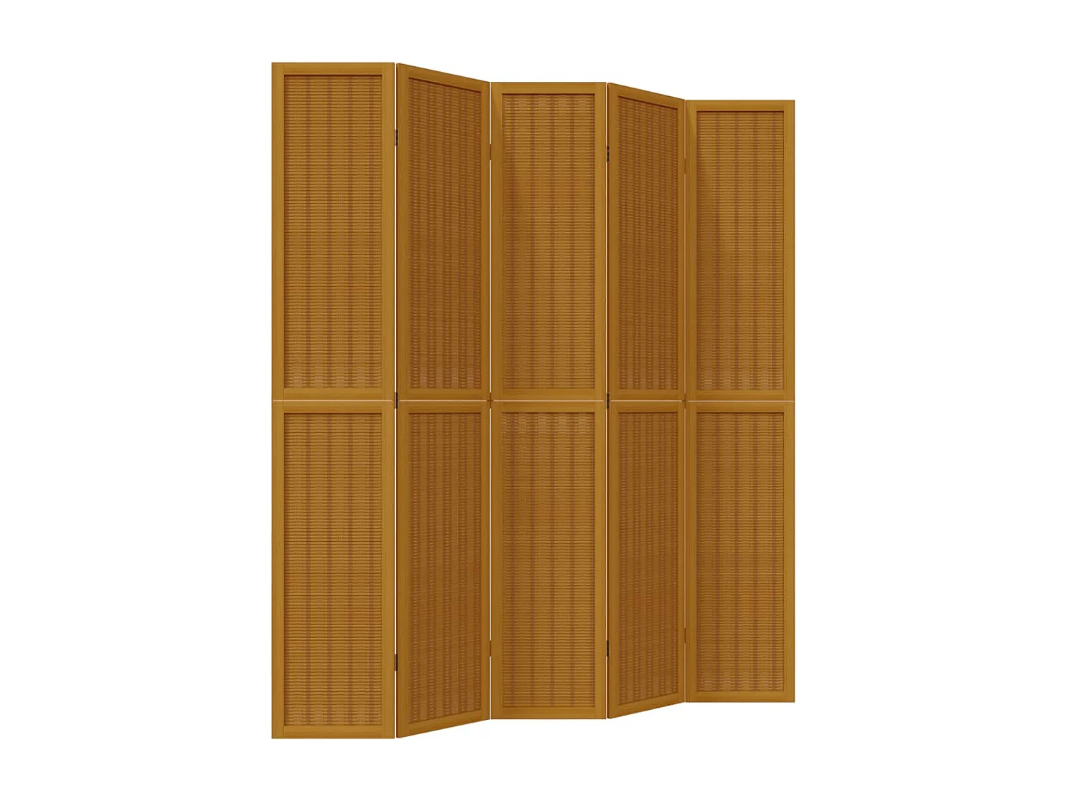 Parete divisoria composta da 5 pannelli marroni in legno massello di paulownia