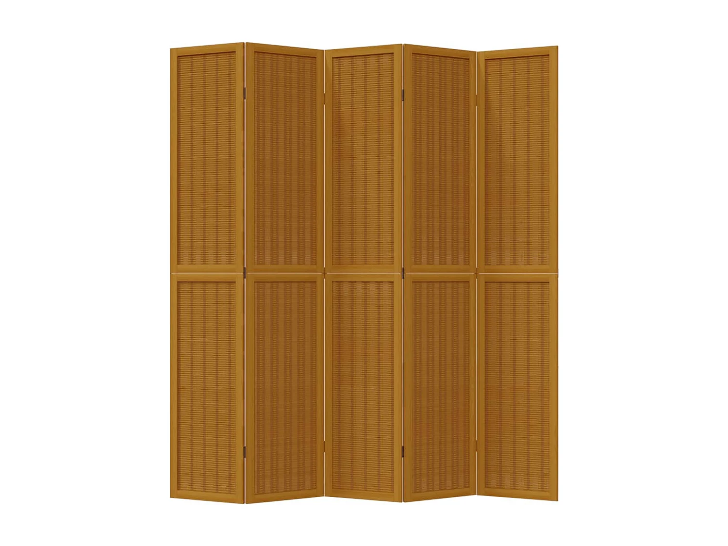 Parete divisoria composta da 5 pannelli marroni in legno massello di paulownia