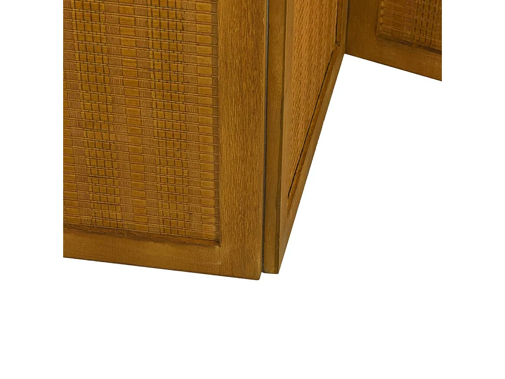 Parete divisoria composta da 5 pannelli marroni in legno massello di paulownia