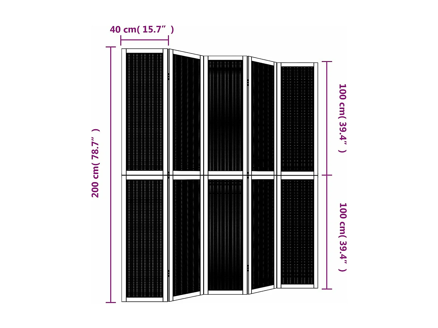 Parete divisoria composta da 5 pannelli marroni in legno massello di paulownia
