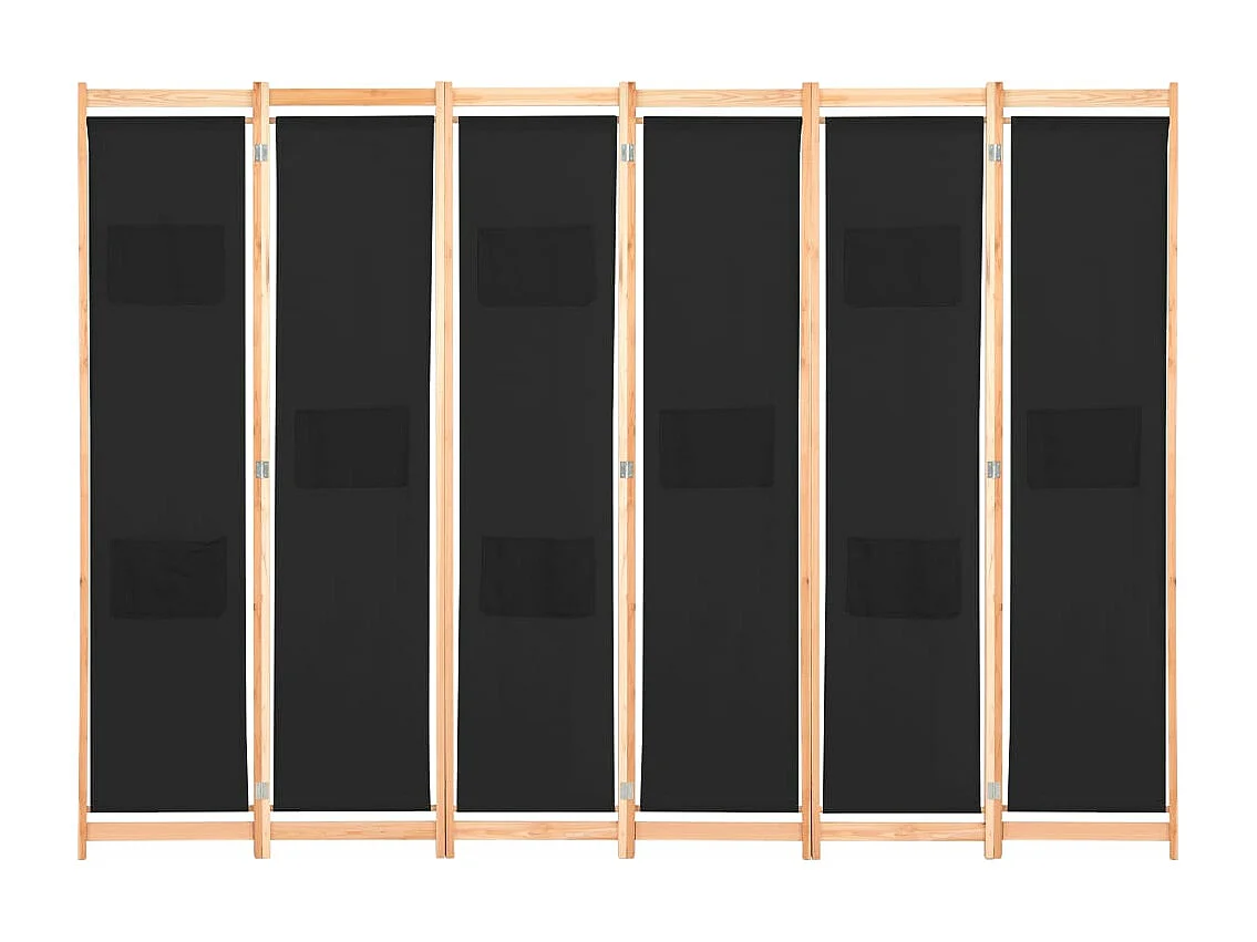 Cloison de séparation 6 panneaux Noir 240 x 170 x 4 cm Tissu
