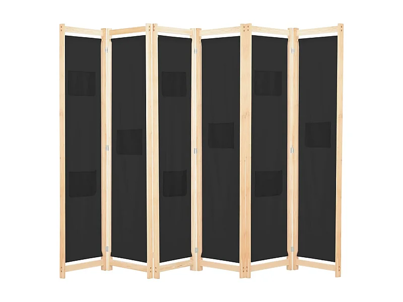 Tabique 6 paneles Negro 240 x 170 x 4 cm Tela