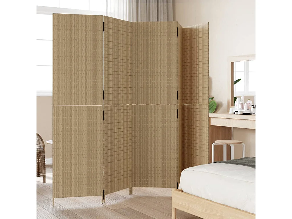 Cloison de séparation 5 panneaux beige résine tressée