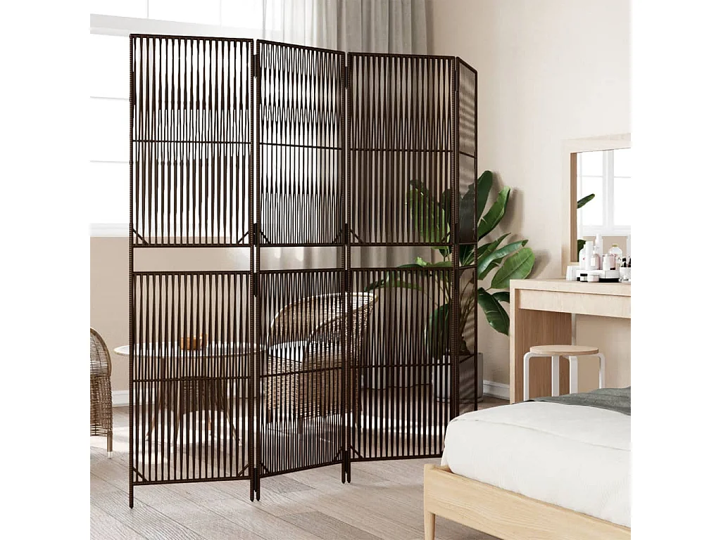 Cloison de séparation 4 panneaux marron résine tressée