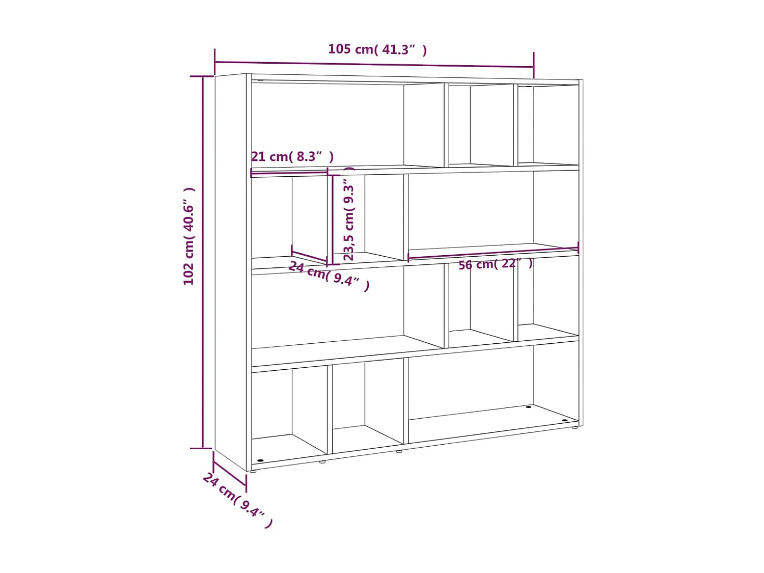 Librería/Separador de ambientes Blanco brillo 105x24x102 cm