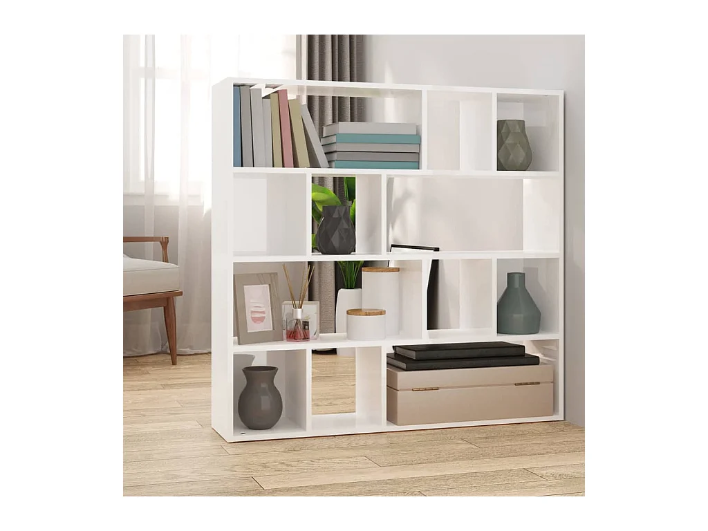 Bibliothèque/Séparateur de pièce Blanc brillant 105x24x102 cm