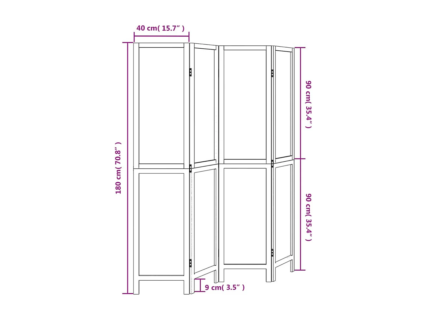 Cloison de séparation 4 panneaux blanc bois de paulownia massif