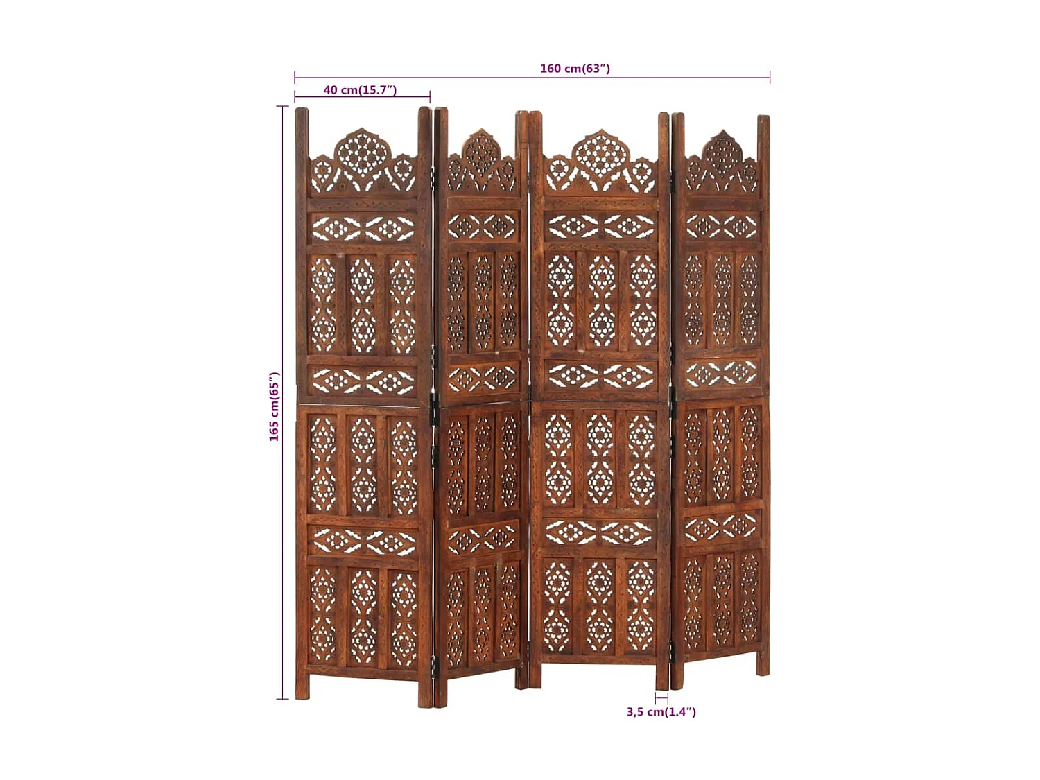 Parede divisória 4 painéis Castanho 160x165cm Madeira de mangueira