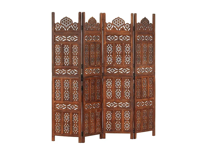 Cloison de séparation 4 panneaux Marron 160x165cm Bois manguier