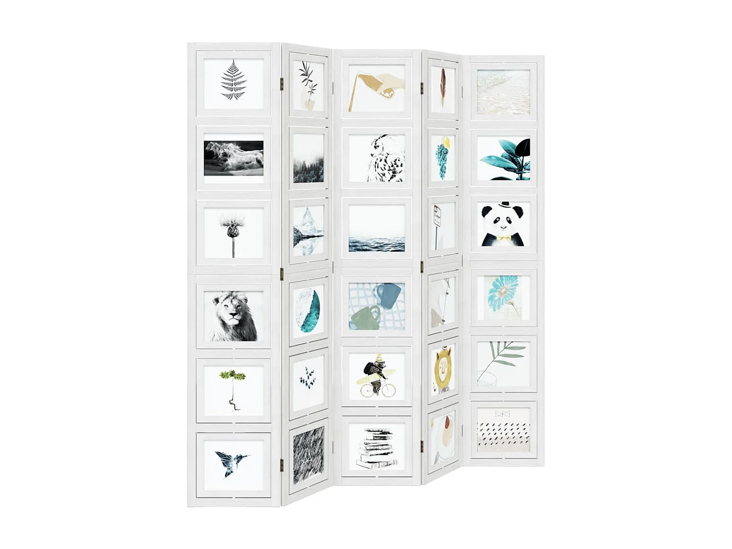 Cloison de séparation 5 panneaux blanc bois de paulownia massif