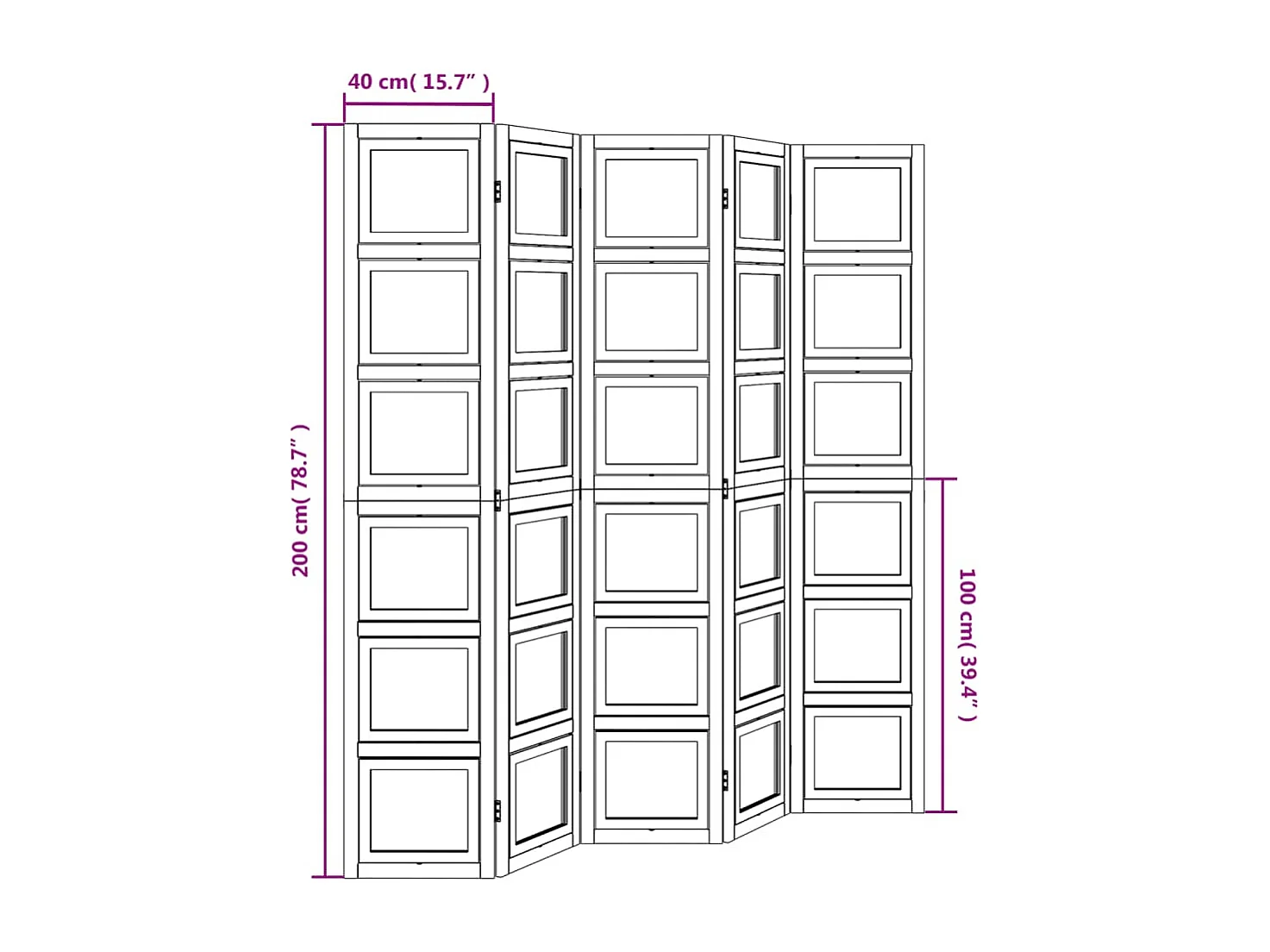 Cloison de séparation 5 panneaux blanc bois de paulownia massif