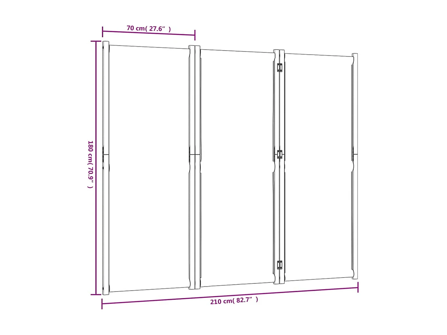 Parete divisoria 3 pannelli tortora 210x180 cm
