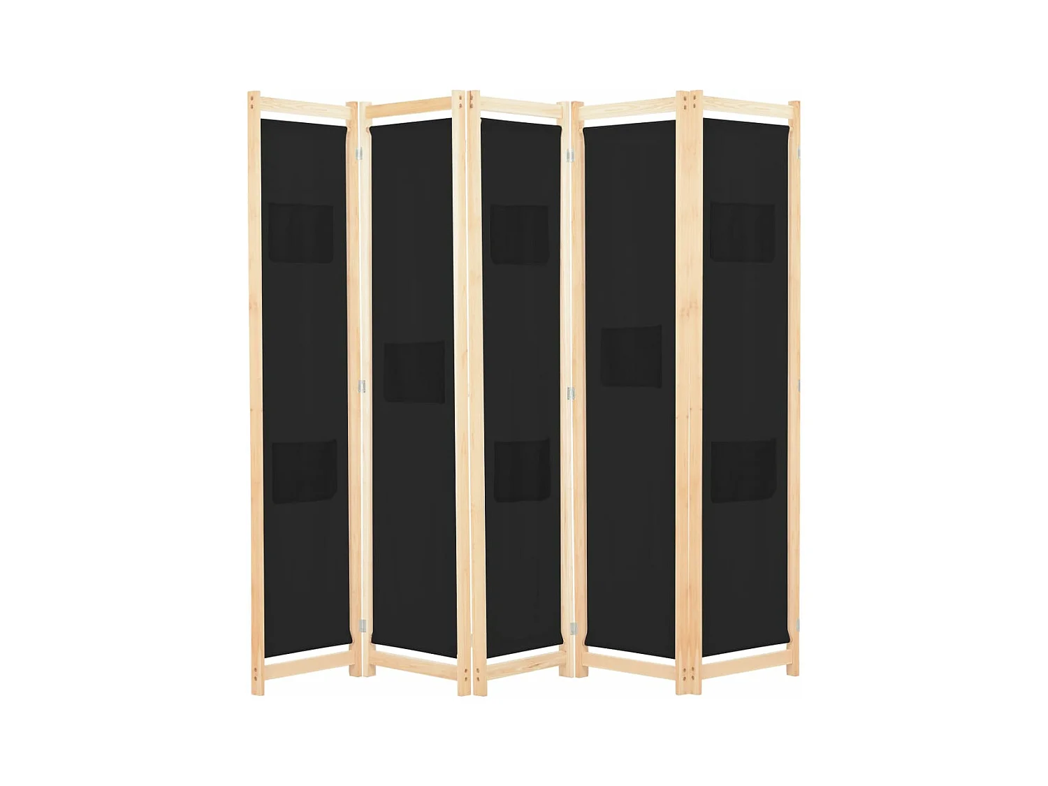 Cloison de séparation 5 panneaux Noir 200 x 170 x 4 cm Tissu