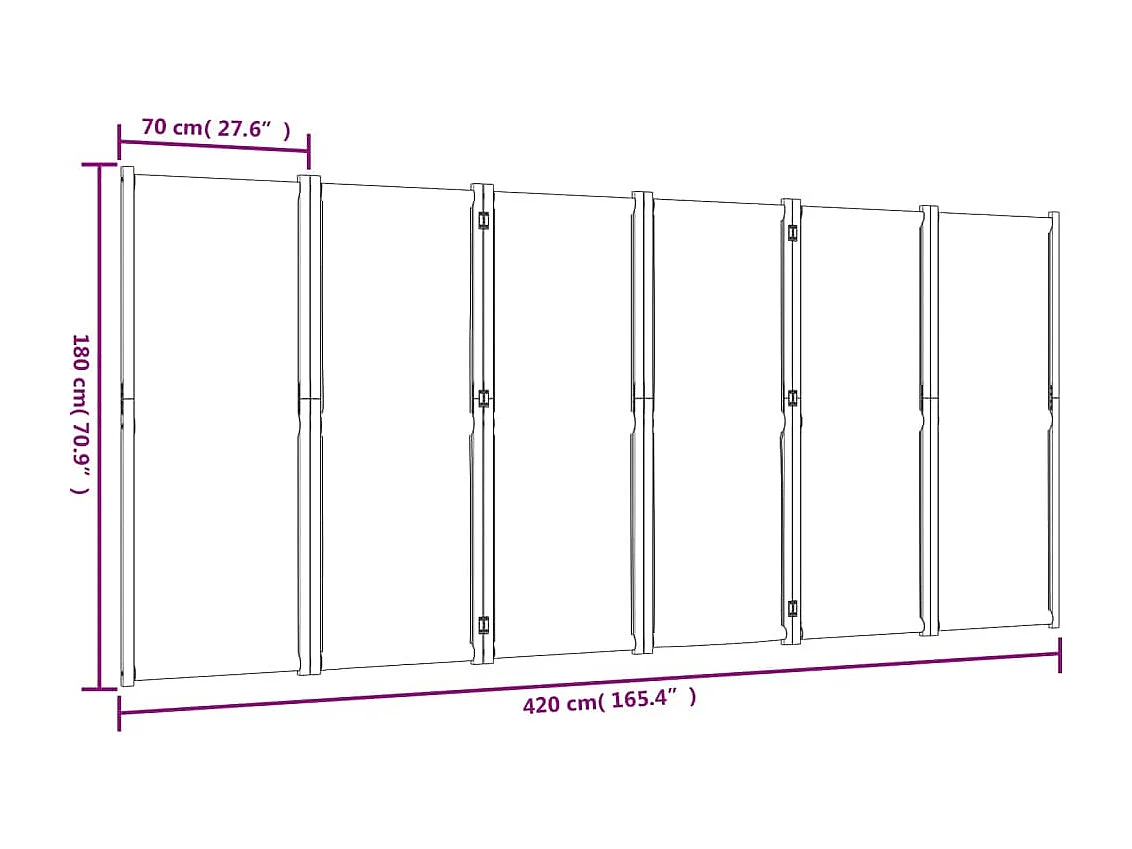 Parete divisoria grigio chiaro a 6 pannelli 420x180 cm