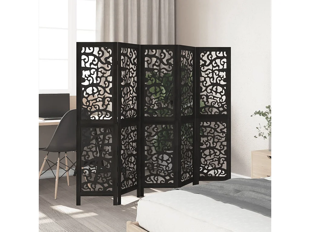 Tabique negro de 5 paneles de madera maciza de paulownia