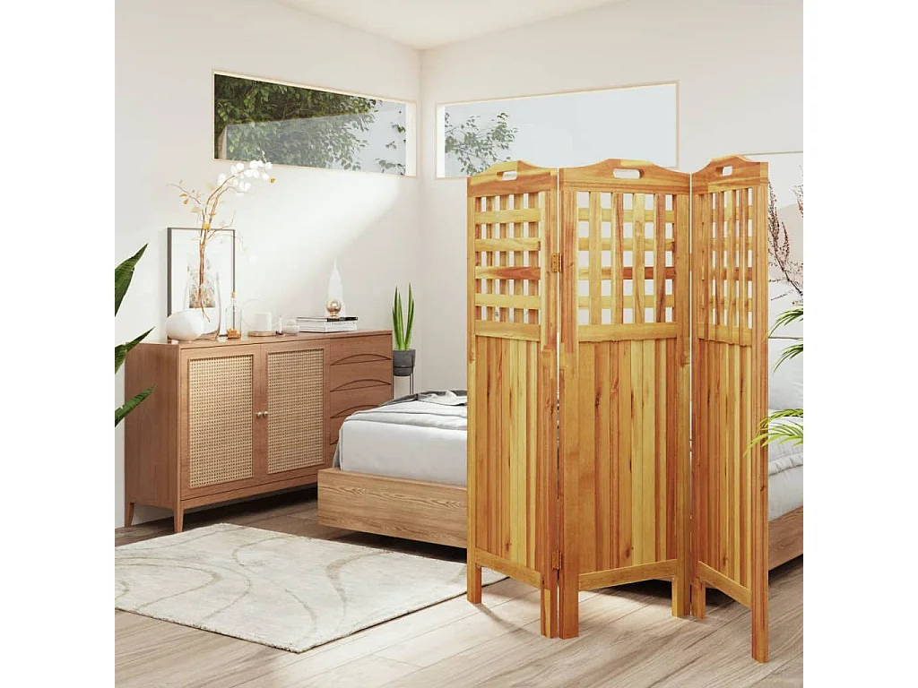Cloison de séparation 3 panneaux 121,5x2x115 cm Bois d'acacia
