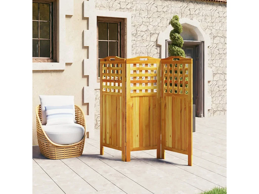 Cloison de séparation 3 panneaux 121,5x2x115 cm Bois d'acacia