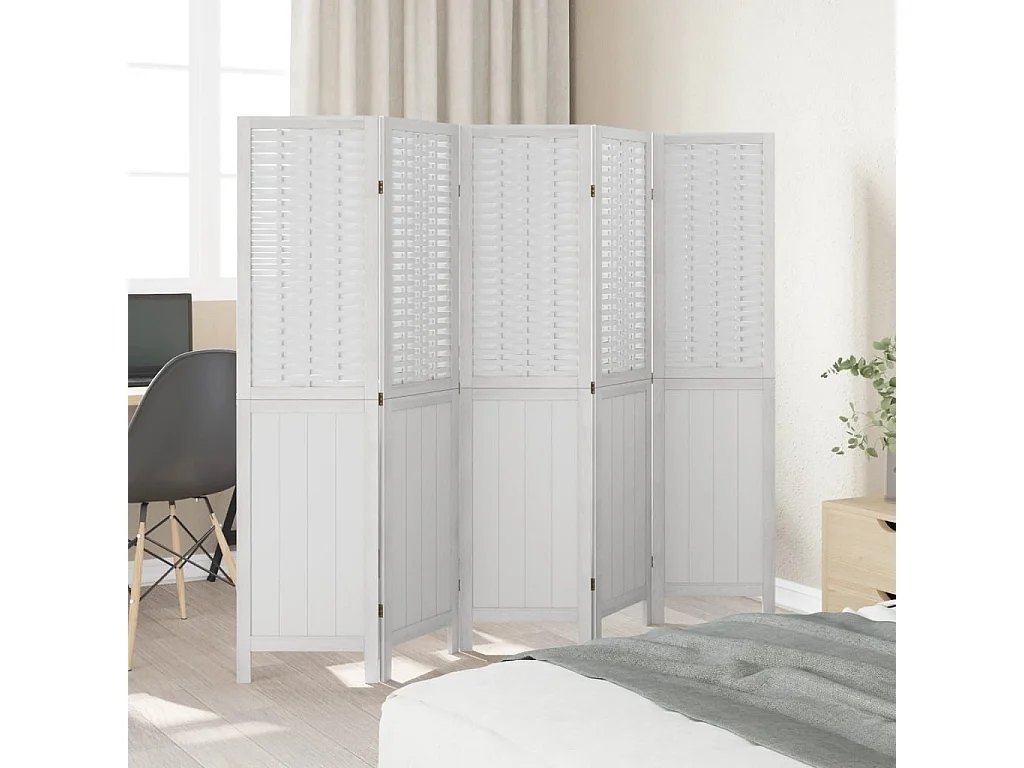 Parede divisória 5 painéis madeira paulownia maciça branca