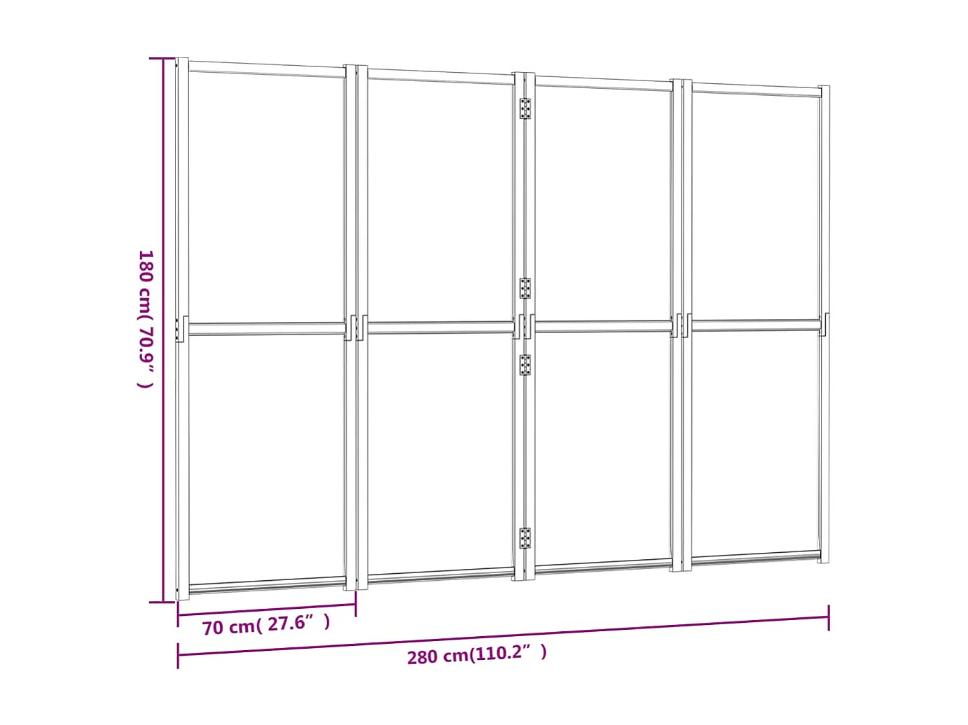 Parede divisória 4 painéis branco creme 280x180 cm