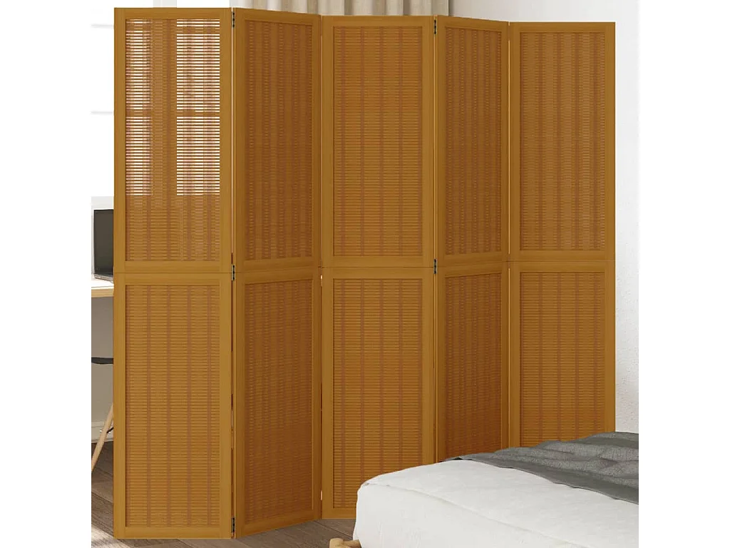 Scheidingswand 5 bruine panelen massief paulowniahout