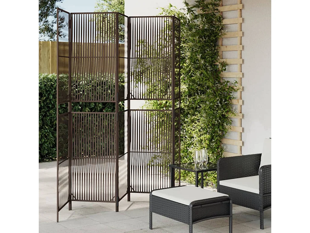 Parede divisória de resina tecida marrom com 5 painéis