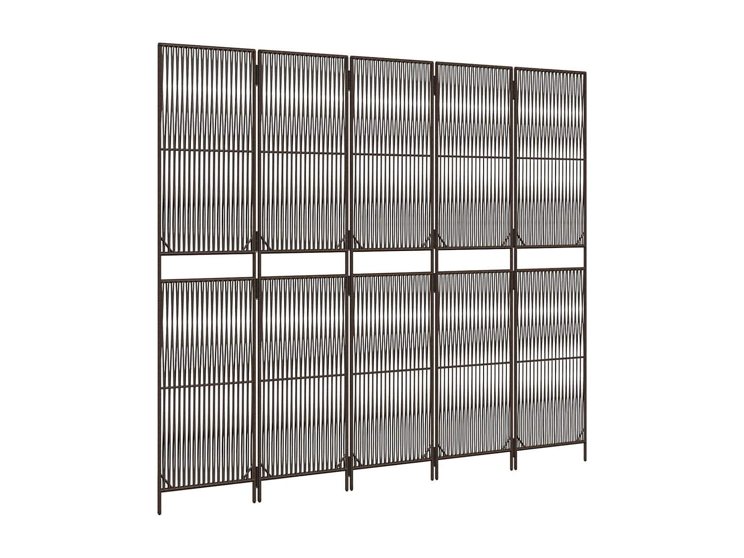 Parede divisória de resina tecida marrom com 5 painéis