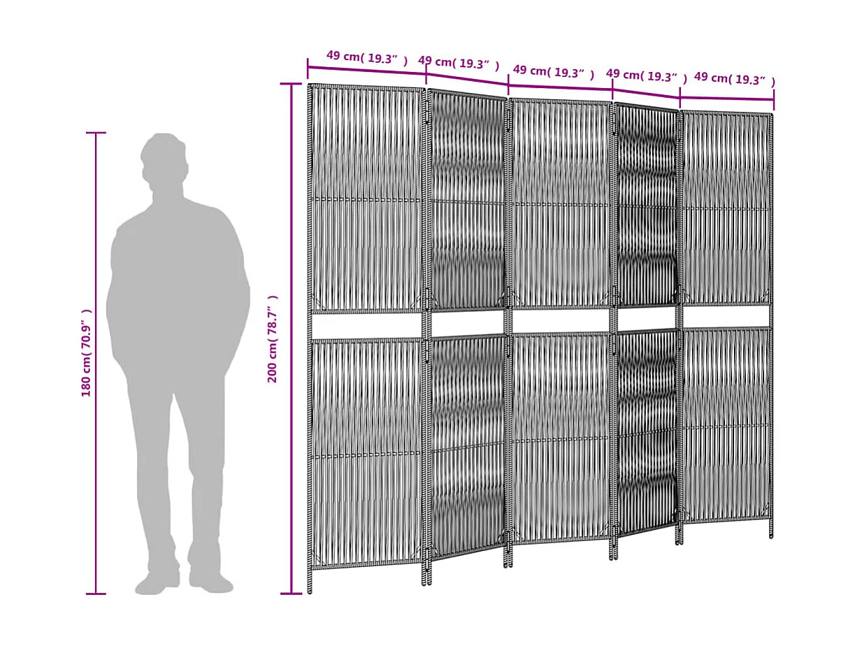 Bruin geweven harsscheidingswand met 5 panelen