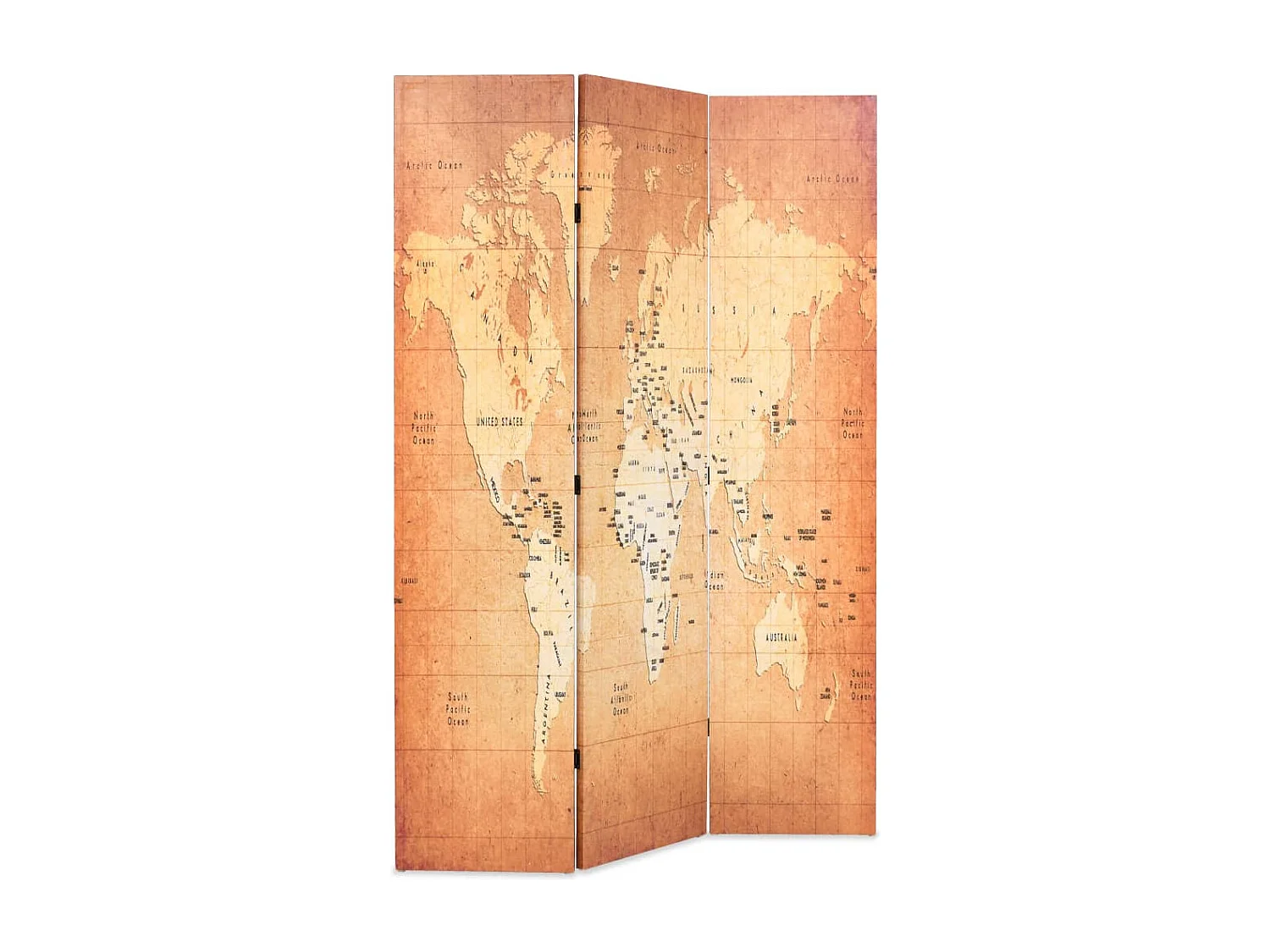 Cloison de séparation pliable 120 x 170 cm Carte du monde Jaune