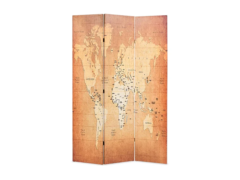Cloison de séparation pliable 120 x 170 cm Carte du monde Jaune