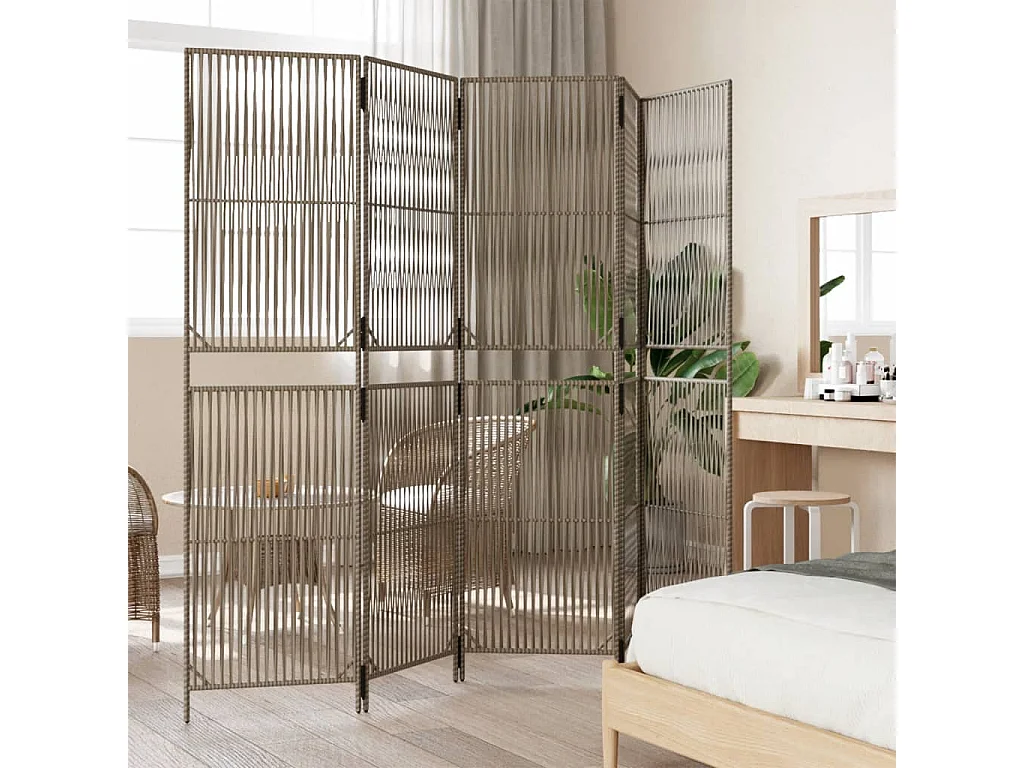 Parete divisoria in resina intrecciata grigia a 5 pannelli