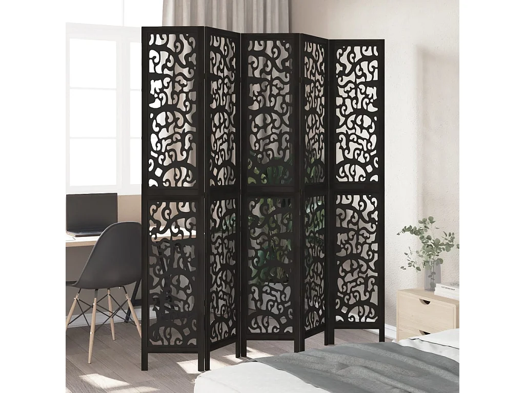 Tabique negro de 5 paneles de madera maciza de paulownia