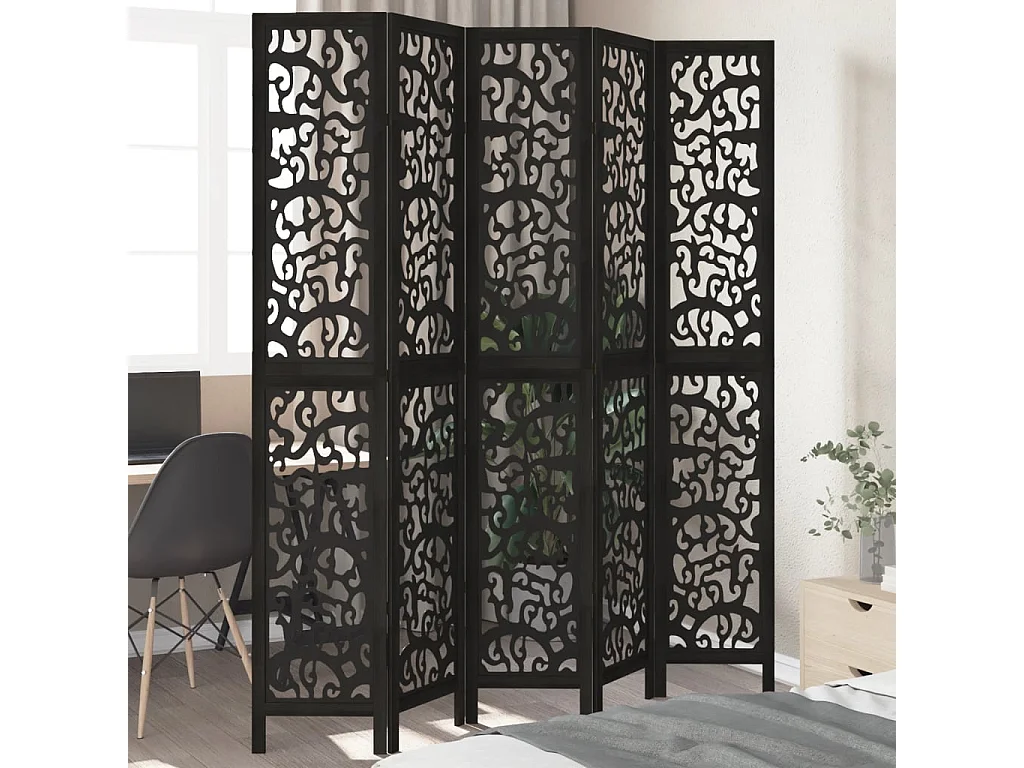 Tabique negro de 5 paneles de madera maciza de paulownia