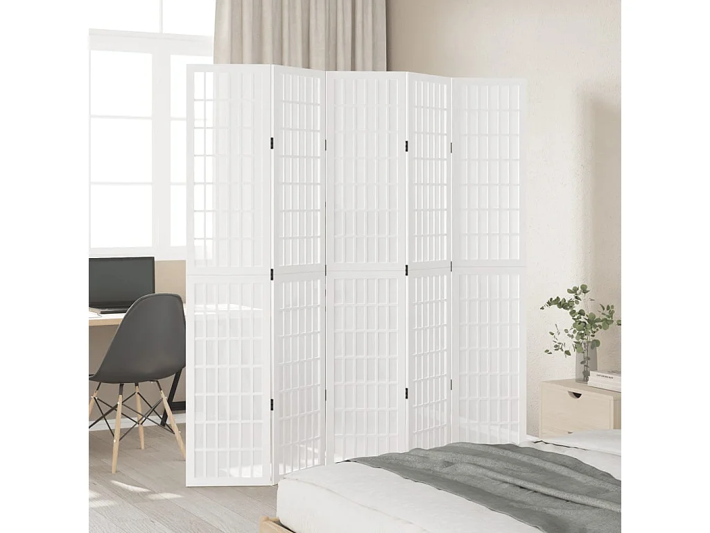 Trennwand 5 Paneele aus weißem massivem Paulownia-Holz