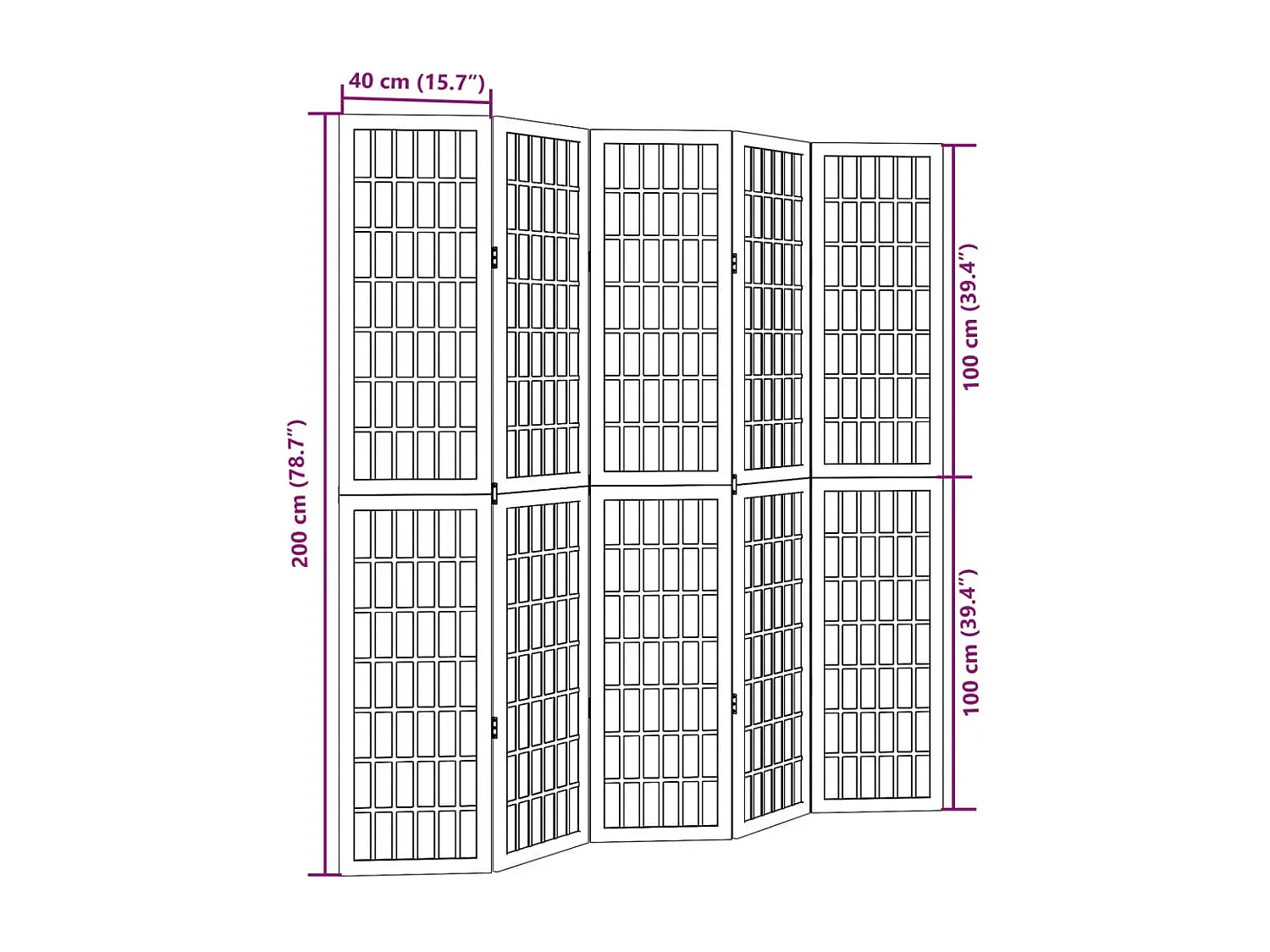 Trennwand 5 Paneele aus weißem massivem Paulownia-Holz