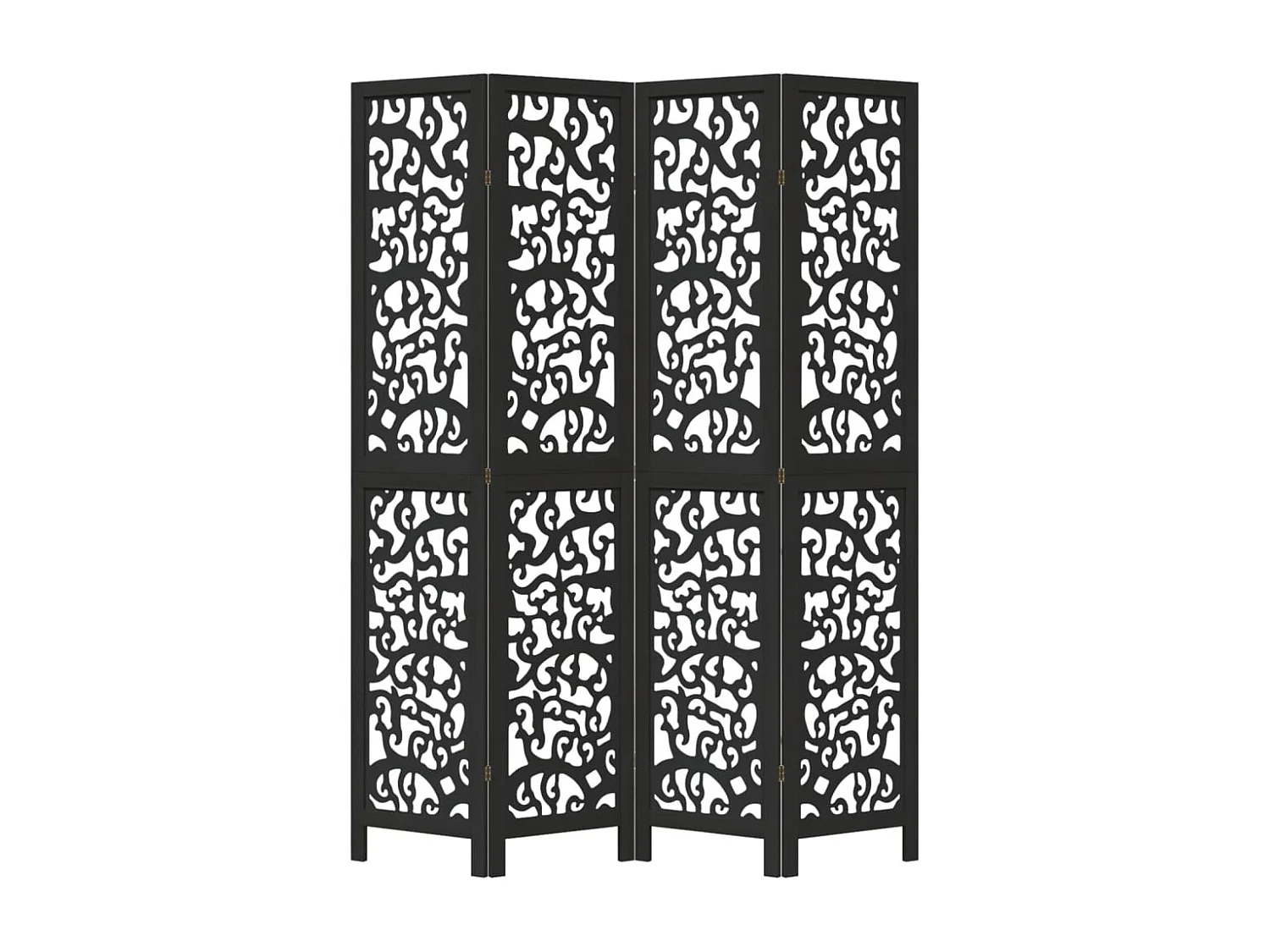 Divisória preta com 4 painéis em madeira maciça de paulownia