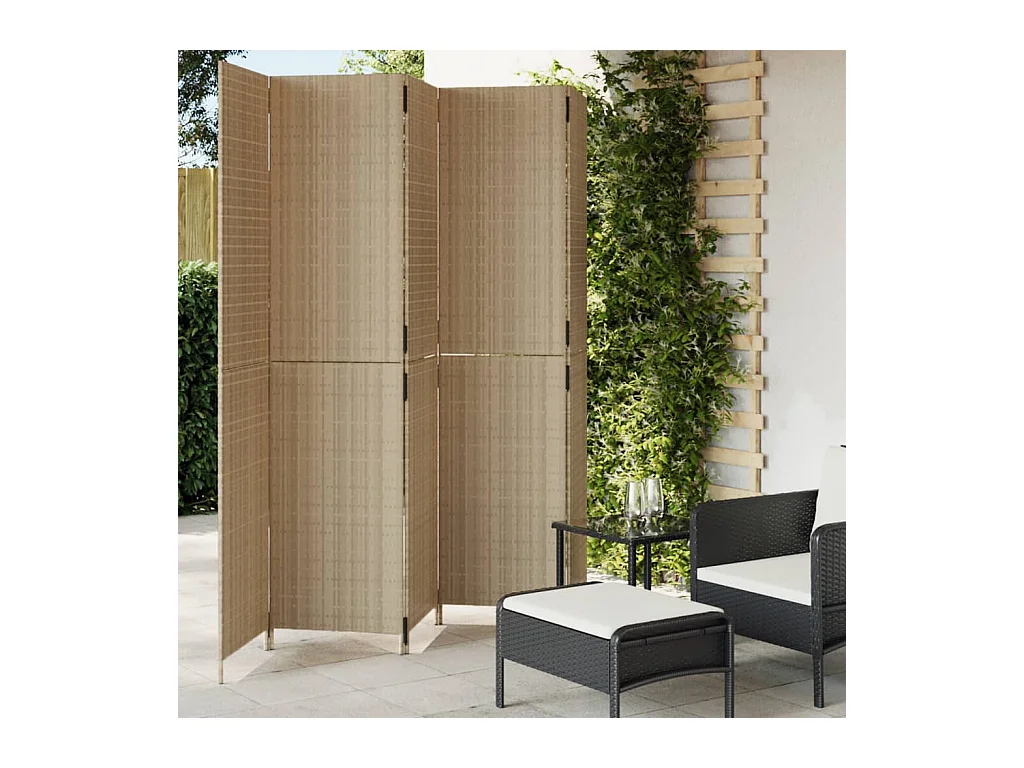 Parete divisoria in resina intrecciata beige a 5 pannelli