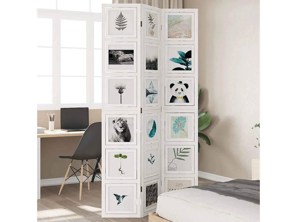 Cloison de séparation 3 panneaux blanc bois de paulownia massif