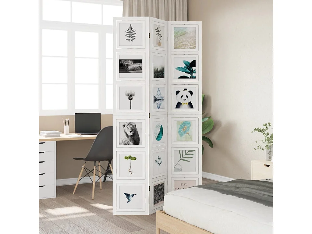 Cloison de séparation 3 panneaux blanc bois de paulownia massif