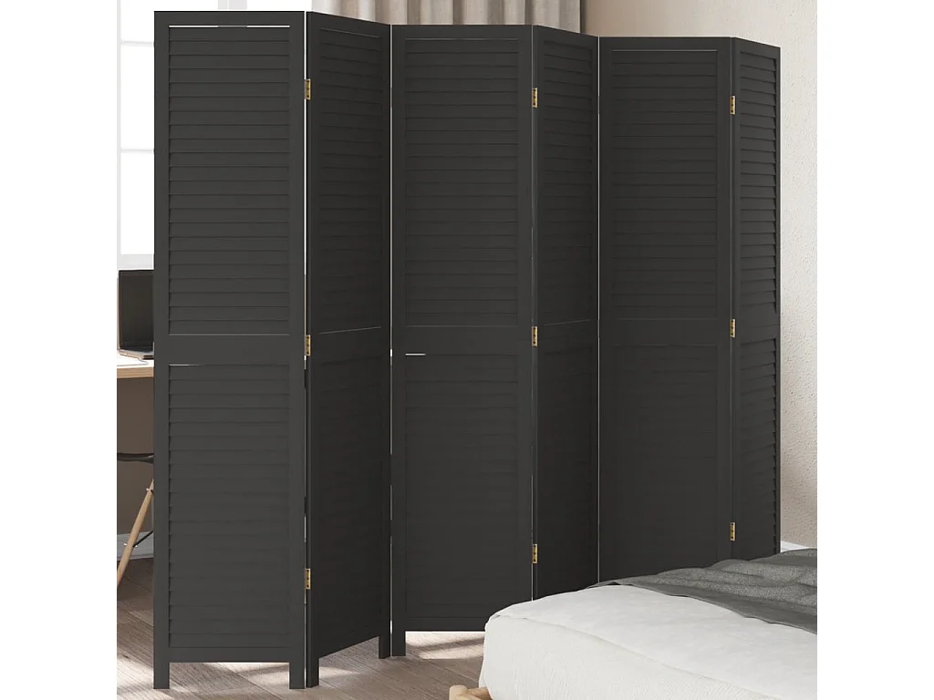 6-teilige schwarze Trennwand aus massivem Paulownia-Holz