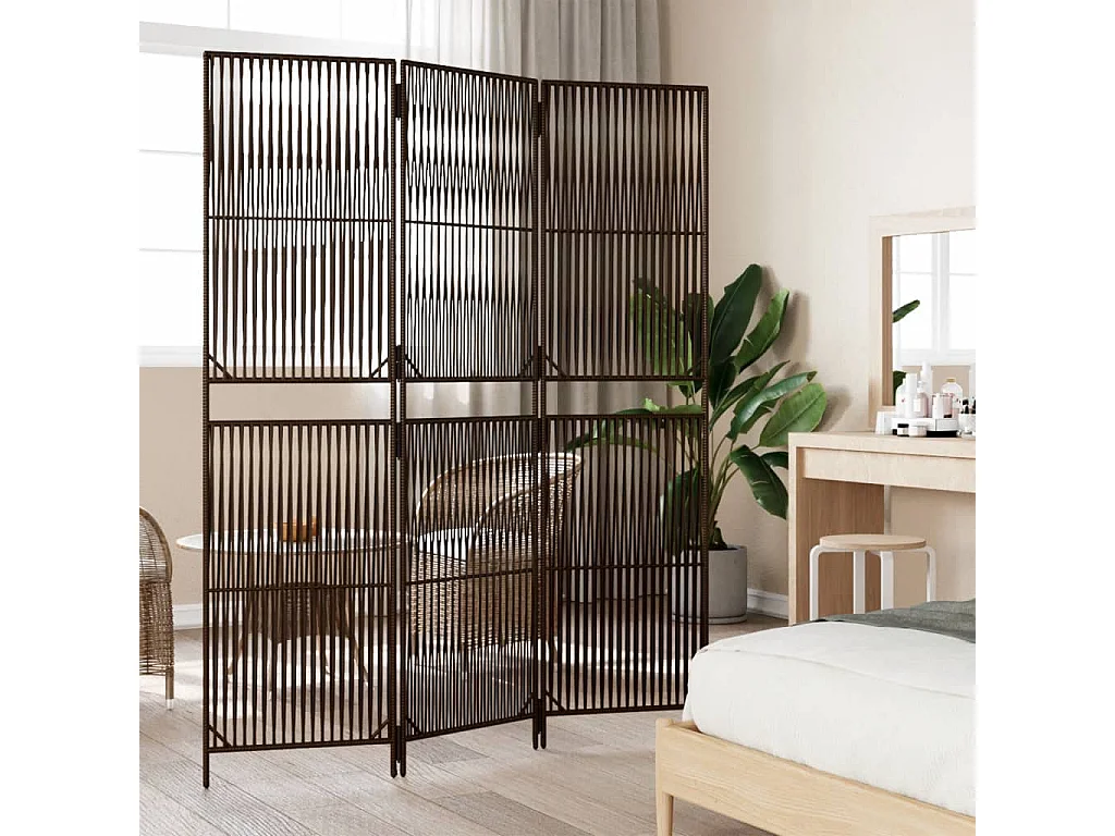 Cloison de séparation 3 panneaux marron résine tressée