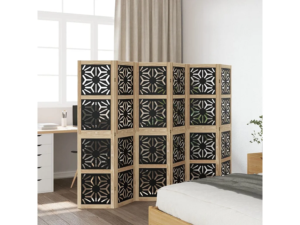 Scheidingswand 6 panelen bruinzwart massief paulownia