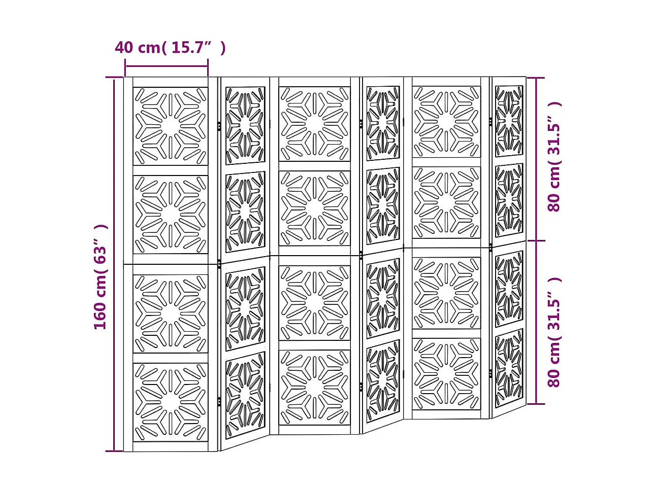 Scheidingswand 6 panelen bruinzwart massief paulownia