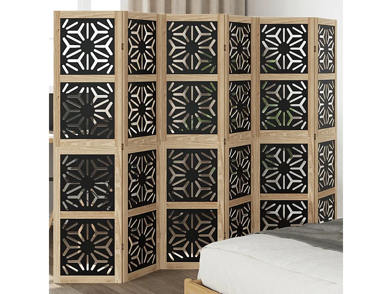 Scheidingswand 6 panelen bruinzwart massief paulownia