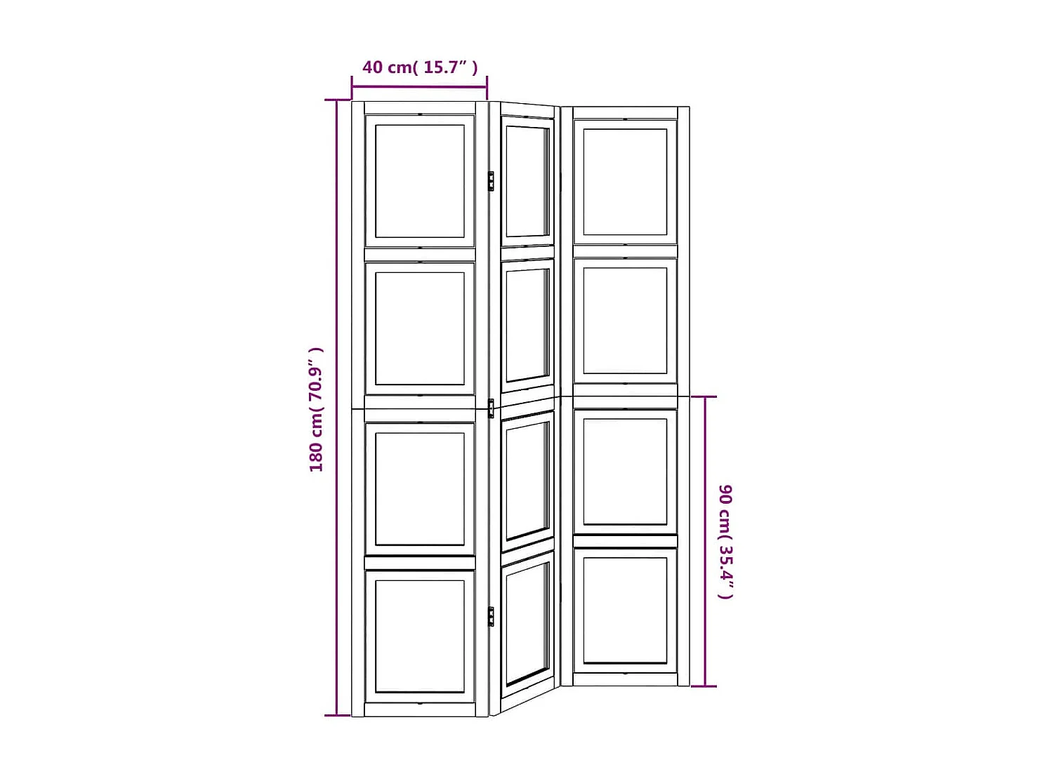 Tabique 3 paneles madera maciza de paulonia blanca