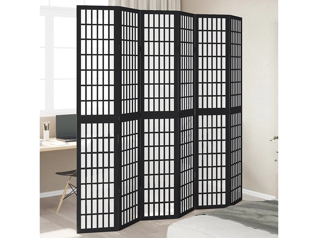 Parete divisoria nera a 6 pannelli in legno massello di paulownia