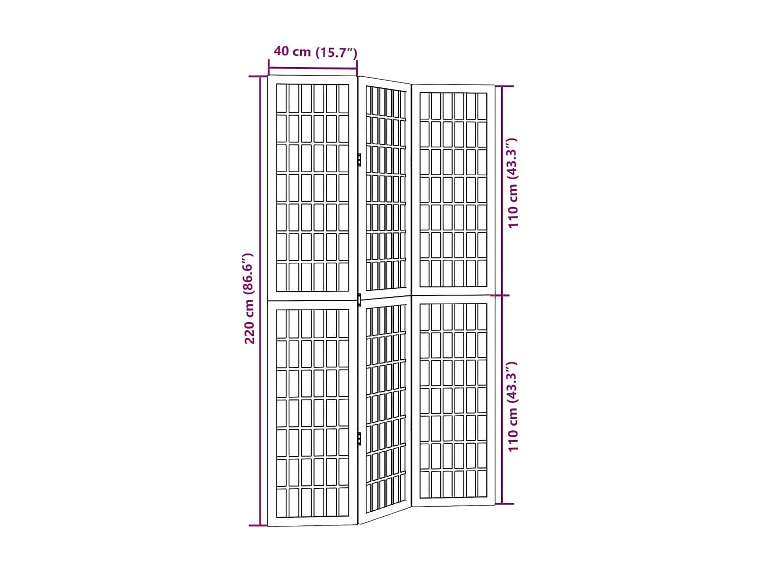 Cloison de séparation 3 panneaux noir bois de paulownia massif