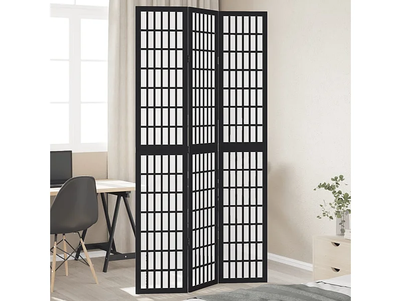 Cloison de séparation 3 panneaux noir bois de paulownia massif